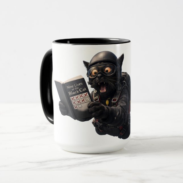 Taza Ninth life, oh bugger, funny skydiving black cat t (Anverso izquierdo)