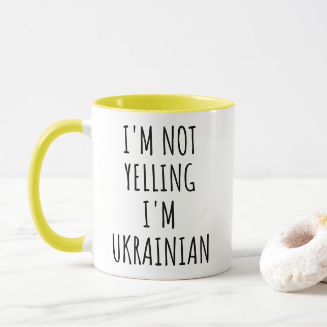 Taza No estoy gritando, soy cómico ucraniano (Con donut)