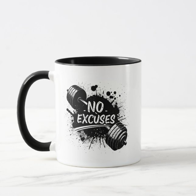 Taza No Excuses Mug – Bold Motivational Coffee Cup (Izquierda)