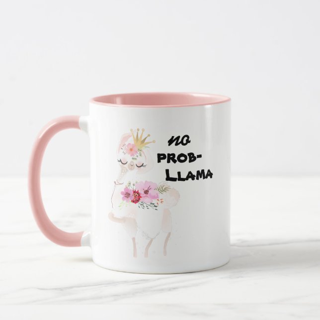 Taza No Prob-Llama Graciosa Llama Rosa Floral Bonito (Izquierda)