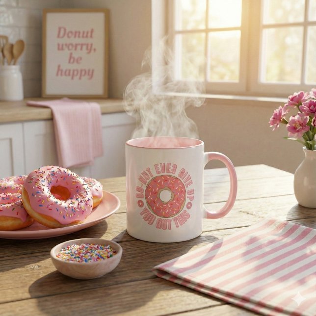 Taza No se den por vencidos nunca (Encourage someone special with this, "Do-nut Ever Give Up" donut mug! )