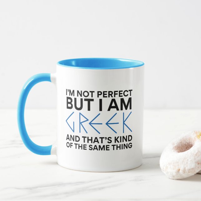 Taza No soy perfecto pero soy griego (Con donut)