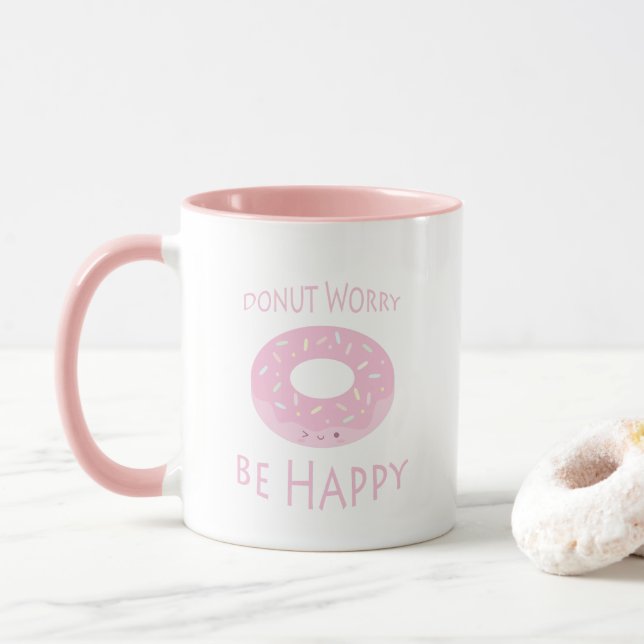 Taza No te preocupes sé feliz humor de comida de anillo (Con donut)