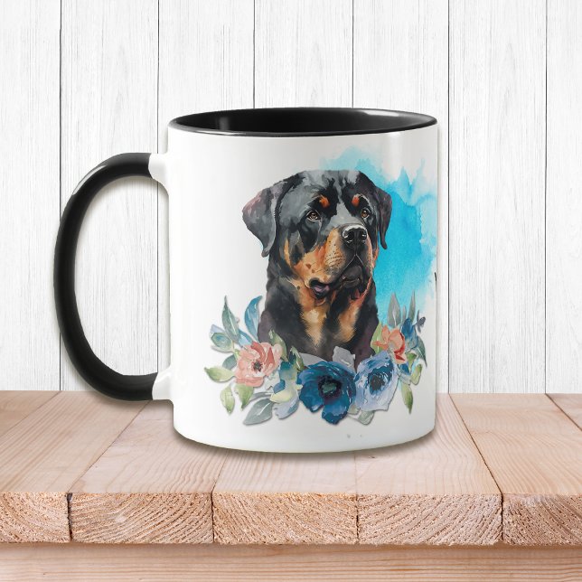 Taza Noble Rottweiler Blue Floral Bouquet (Subido por el creador)