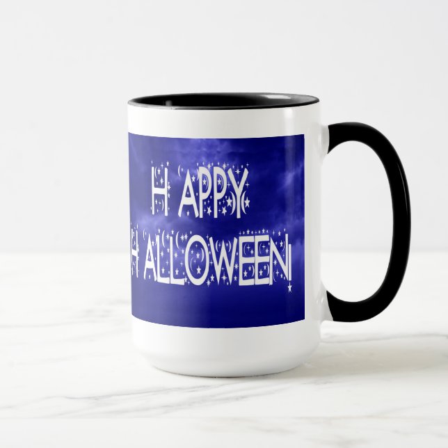 Taza Noche azul Feliz Halloween Mensajes de texto Mug (Derecha)