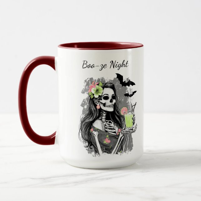 Taza Noche de boo-ze de Halloween | Chica de Skeleton (Izquierda)