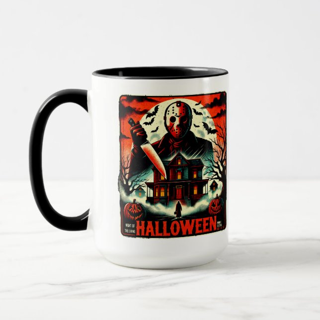 Taza Noche de horror retro Halloween Vibes de lavavajil (Izquierda)