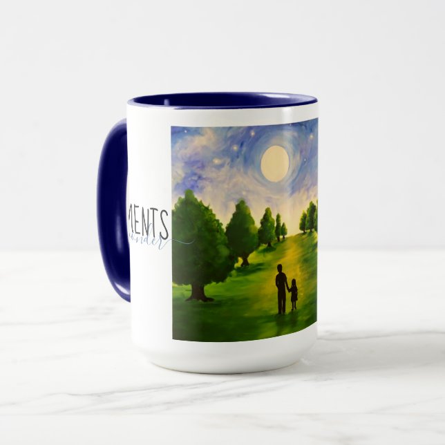 Taza Noche moderna iluminada por la luna con árboles ca (Anverso izquierdo)