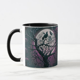 Taza Noche púrpura y negra Luna llena Mug Halloween