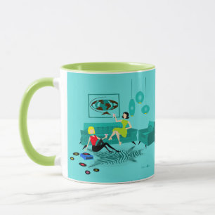 Taza Noche Retro Chica En Café Mug