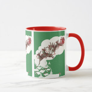 Taza Nochebuena vintage, Santa Claus retro en trineo