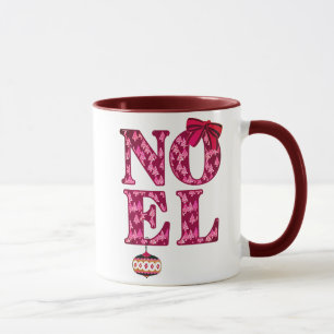 Taza NOEL en un patrón de árbol de Navidad de color bur
