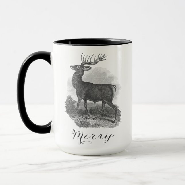 Taza Noel mug with an beautiful antique deer etching. (Izquierda)