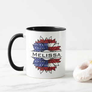 Taza Nombra de girasol de la bandera estadounidense con