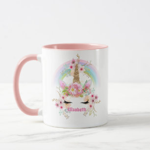 Taza Nombrado UNICORN Flores de Oro Rosa Chicas Regalos