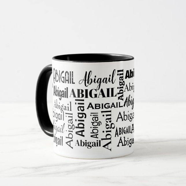 Taza Nombre ABIGAIL negro en blanco (Anverso izquierdo)