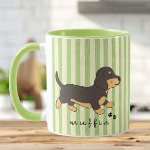 Taza Nombre Adorable Dachshund Rayas Verdes Vintage