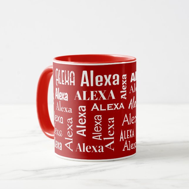 Taza Nombre ALEXA blanco sobre rojo (Anverso izquierdo)