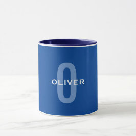 Taza Nombre blanco azul monograma personalizado