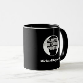 Taza nombre blanco negro moderno e iniciales con foto