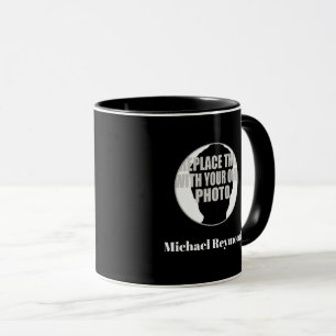 Taza nombre blanco negro moderno e iniciales con foto