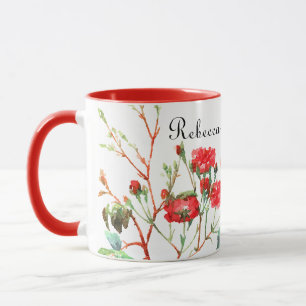 Taza Nombre con monograma floral de los rosas rojos