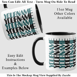 Taza Nombre Corto Personalizado Teal Mensaje Oculto Per