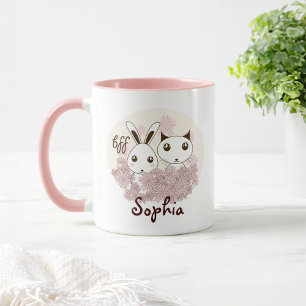 Taza Nombre de amigos íntimos de gatito y conejito para