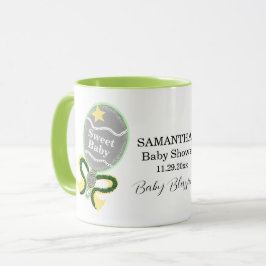 Taza Nombre de Baby Shower Yellow Green Rattle