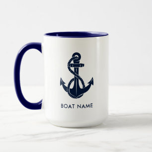 Taza Nombre de barco de ancla náutica personalizado
