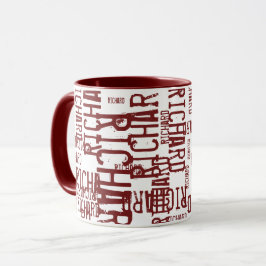 Taza nombre de burdeos rojo moderno, tipografía