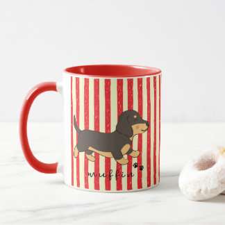 Taza Nombre de Dachshund negro y bronceado con rayas ro