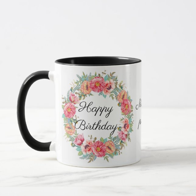 Taza Nombre de diseño y foto del cumpleaños (Izquierda)