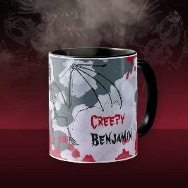 Taza Nombre de esqueleto de murciélago espeluznante Hal