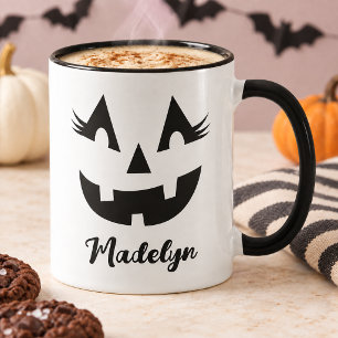 Taza Nombre de guión de Jack O Lantern femenino Hallowe