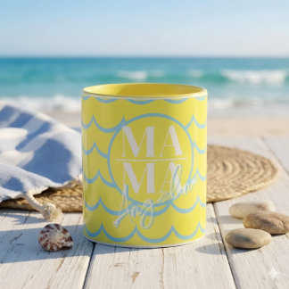Taza Nombre de guión personalizado MAMA Amarillo Azul S