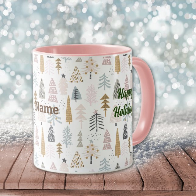Taza Nombre de Happy Holidays Winter Trees 11oz. Combo (Subido por el creador)