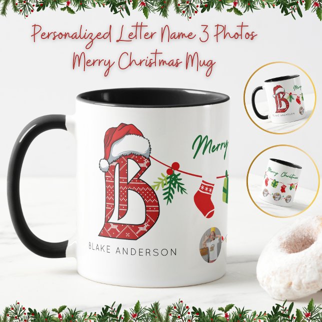 Taza Nombre de la carta personalizada 3 fotos Feliz Nav (Subido por el creador)
