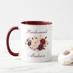 Taza Nombre de la dama de honor Acuarela Borgoña Flora