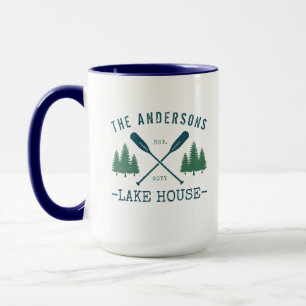 Taza Nombre de la familia Lake House Rustic Oars Pine T