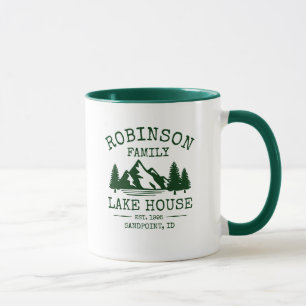 Taza Nombre de la familia Lake House Selva Árboles ver