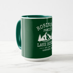 Taza Nombre de la familia Lake House Trees Forest Green