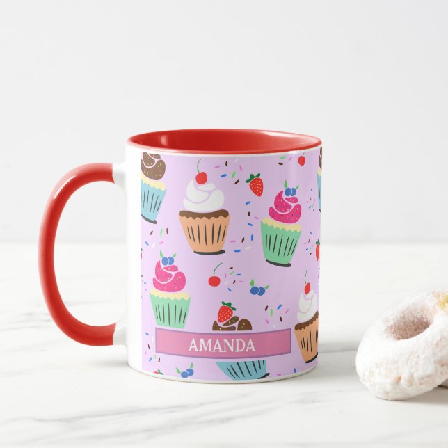 Taza Nombre de la panadería de postres dulces (Con donut)