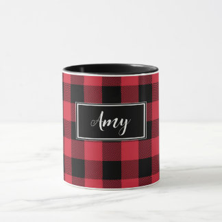 Taza Nombre de la placa de comprobación de búfalo rojo 