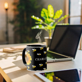Taza Nombre de los girasoles amarillos de la abeja negr