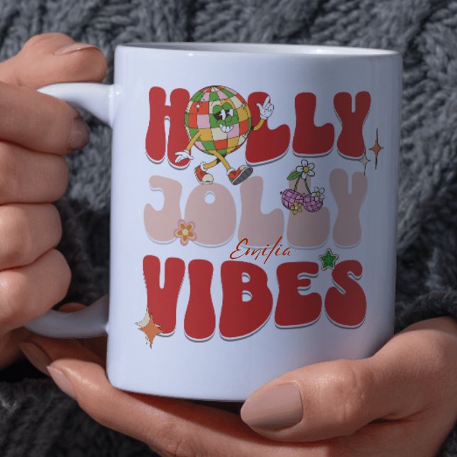 Taza Nombre de los Navidades rojos Holly Jolly Vibes Re (Subido por el creador)