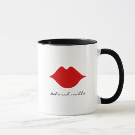 Taza nombre de manuscrito con labios rojos