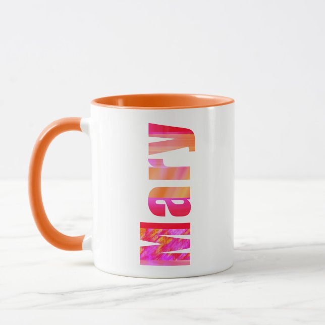 Taza Nombre de "Mary", letras de Naranja rosado colorid (Izquierda)