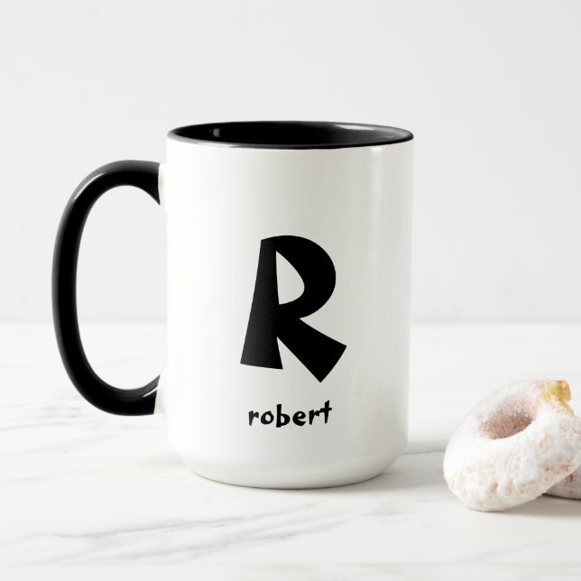 Taza Nombre de Monogam Inicial Jumbo Negro Personalizad (Con donut)