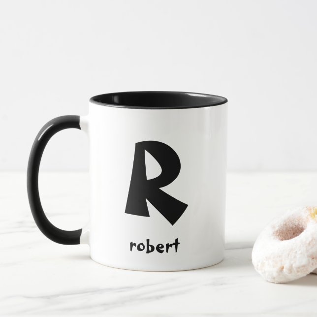 Taza Nombre de Monogam Inicial Jumbo Negro Personalizad (Con donut)